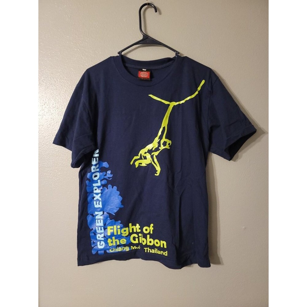 Chiang Mai Flight Of The Gibbon Blue Graphic T Shirt Size L Green Explorer